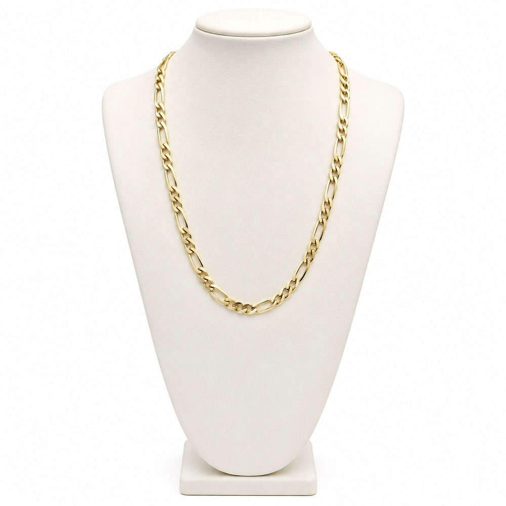 Mens Gold Plated 925 Sterling Silver Figaro Chain Necklace 20 Inch Italy HAN
